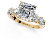 5 Stone Engagement Ring Setting for Asscher Cut Center with Graduated Accents and Prong Head in Yellow Gold