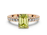 Solitaire Engagement Ring Setting for Fancy Yellow Emerald Cut Center with Single Row Accent Band and Prong Head in Rose Gold