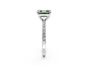 Solitaire Engagement Ring Setting for Fancy Green Asscher Cut Center with Fine Pave Narrow Band and Prong Head in White Gold