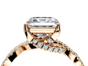 Solitaire Engagement Ring Setting for Asscher Cut Center with Narrow Twist Pave Band and Prong Head in Rose Gold