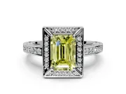 Halo Engagement Ring Setting for Fancy Yellow Emerald Cut Center with Framed Halo, Pave Band and Prong Head in Sterling Silver