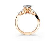 Leaf Cluster Engagement Ring Setting for Heart-Shaped Center with Marquise Accents and Prong Head in Rose Gold