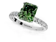 Open Basket Engagement Ring Setting for Fancy Green Radiant Cut Center with Pave Band and Prong Head in Sterling Silver