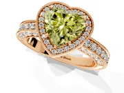 Milgrain Halo Engagement Ring Setting for Fancy Yellow Heart-Shaped Center with Wide Pave Band and Prong Head in Rose Gold