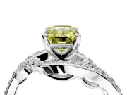 Solitaire Engagement Ring Setting for Fancy Yellow Emerald Cut Center with Pave Bypass Twist Band and Prong Head in Sterling Silver