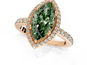 Halo Engagement Ring Setting for Fancy Green Marquise Center with Inner Milgrain Border and Prong Head in Rose Gold