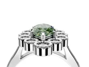 Cluster Halo Engagement Ring Setting for Fancy Green Marquise Center with Milgrain Bezel Accents and Prong Head in White Gold