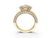 Pave Engagement Ring Setting for Pear-Shaped Center with Curved Accent Rows, Openwork and Prong Head in Yellow Gold