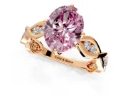 Solitaire Engagement Ring Setting for Fancy Pink Oval Center with Accented Twist Band and Leaf Prong Head in Rose Gold