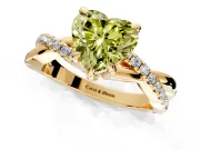Solitaire Engagement Ring Setting for Fancy Yellow Heart-Shaped Center with Half-Pave Crossover Band and Prong Head in Yellow Gold