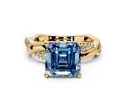 Solitaire Engagement Ring Setting for Fancy Blue Asscher Cut Center with Pave and Plain Crossover and Basket Head in Yellow Gold