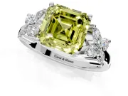 Floral Engagement Ring Setting for Fancy Yellow Princess Cut Center with Marquise Cluster Shoulders and Prong Head in Platinum