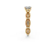 Solitaire Engagement Ring Setting for Cushion Cut Center with Marquise Panel Band and Prong Head in Yellow Gold