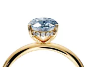 Hidden Halo Engagement Ring Setting for Fancy Blue Oval Center with Thin Round-Wire Band and Prong Head in Yellow Gold