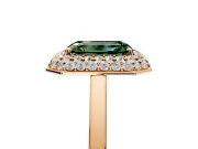 Halo Engagement Ring Setting for Fancy Green Emerald Cut Center with Plain Tapered Band and Prong Head in Rose Gold