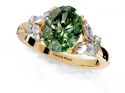 Solitaire Engagement Ring Setting for Fancy Green Oval Center with Marquise Flower Shoulders and Prong Head in Yellow Gold