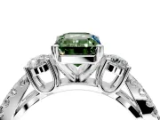 3 Stone Engagement Ring Setting for Fancy Green Emerald Cut Center with Pave Split Shank and Prong Head in Platinum