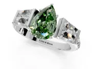 Channel-Set Engagement Ring Setting for Fancy Green Pear-Shaped Center with Baguette Band and Prong Head in Sterling Silver