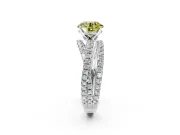 Solitaire Engagement Ring Setting for Fancy Yellow Round Cut Center with Woven 3-Strand Pave Band and Prong Head in Platinum