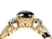3 Stone Engagement Ring Setting for Fancy Black Oval Center with Pave Split Shank and Prong Head in Yellow Gold