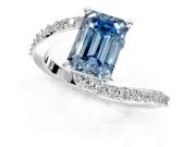 Solitaire Engagement Ring Setting for Fancy Blue Emerald Cut Center with Pave Bypass Swirl Band and Prong Head in Platinum