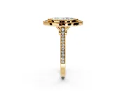 Halo Engagement Ring Setting for Marquise Center with Milgrain Frame, Pave Band and Prong Head in Yellow Gold