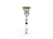 Cluster Engagement Ring Setting for Fancy Yellow Emerald Cut Center with 2-Row Shoulder Clusters and Prong Head in White Gold