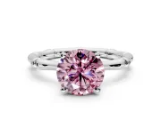 Solitaire Engagement Ring Setting for Fancy Pink Round Cut Center with Bamboo Band and Prong Head in Sterling Silver