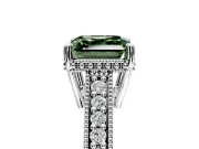 Engraved Engagement Ring Setting for Fancy Green Asscher Cut Center with Milgrain Pave Band and Prong Head in Platinum