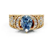 Pave Engagement Ring Setting for Fancy Blue Pear-Shaped Center with Curved Accent Rows, Openwork and Prong Head in Yellow Gold