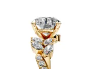 Solitaire Engagement Ring Setting for Round Cut Center with Marquise Accent Twist Band and Prong Head in Yellow Gold