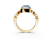 Vintage Station Engagement Ring Setting for Fancy Blue Asscher Cut Center with Accents and Prong Head in Yellow Gold
