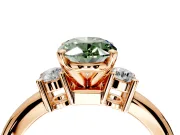 3 Stone Engagement Ring Setting for Fancy Green Oval Center with Wide Plain Band and Prong Head in Rose Gold