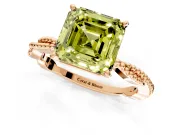 Solitaire Engagement Ring Setting for Fancy Yellow Asscher Cut Center with Twist Band and Bead Prong Head in Rose Gold