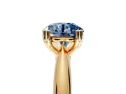 Solitaire Engagement Ring Setting for Fancy Blue Round Cut Center with Reverse Tapered Band and Prong Head in Yellow Gold