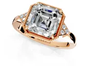 Cluster Engagement Ring Setting for Asscher Cut Center with Milgrain Shoulder Clusters and Prong Head in Rose Gold