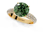 Solitaire Engagement Ring Setting for Fancy Green Round Cut Center with Domed Multi-Row Pave Band and Prong Head in Yellow Gold