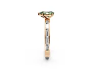 Solitaire Engagement Ring Setting for Fancy Green Pear-Shaped Center with Channel Baguette Band and Prong Head in Rose Gold