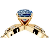 Solitaire Engagement Ring Setting for Fancy Blue Radiant Cut Center with Criss-Cross Accent Band and Prong Head in Yellow Gold