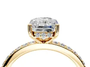 Solitaire Engagement Ring Setting for Radiant Cut Center with Fine Pave Band and Prong Head in Yellow Gold