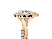 Halo Engagement Ring Setting for Pear-Shaped Center with Pave and Plain Twist Band and Prong Head in Rose Gold