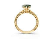 Solitaire Engagement Ring Setting for Fancy Green Heart-Shaped Center with Engraved Milgrain Band and Prong Head in Yellow Gold