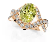 Halo Engagement Ring Setting for Fancy Yellow Oval Center with Pave Infinity Twist Band and Prong Head in Rose Gold