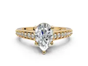 Solitaire Engagement Ring Setting for Pear-Shaped Center with Pave Cathedral Band and Prong Head in Yellow Gold