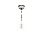 Solitaire Engagement Ring Setting for Fancy Blue Asscher Cut Center with Pave Accents and Prong Head in Rose Gold