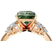 Leaf Cluster Engagement Ring Setting for Fancy Green Princess Cut Center with Marquise Accents and Prong Head in Rose Gold