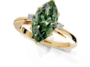 3 Stone Engagement Ring Setting for Fancy Green Marquise Center with Low-Set Round Cut Accents and Prong Head in Yellow Gold