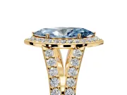 Halo Engagement Ring Setting for Fancy Blue Marquise Center with Narrow Pave Split Shank and Prong Head in Yellow Gold