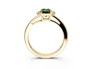 3 Stone Engagement Ring Setting for Fancy Green Emerald Cut Center with Low-Set Round Cut Accents and Prong Head in Yellow Gold