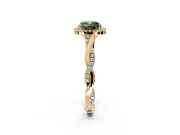 Halo Engagement Ring Setting for Fancy Green Cushion Cut Center with Twist Band and Prong Head in Yellow Gold